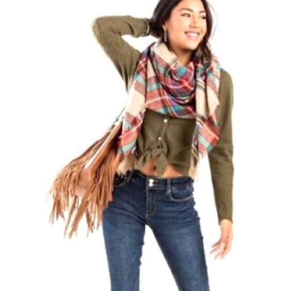 Sienna Sky Waffle Henley Buttons Front Tie Medium - Picture 1 of 8